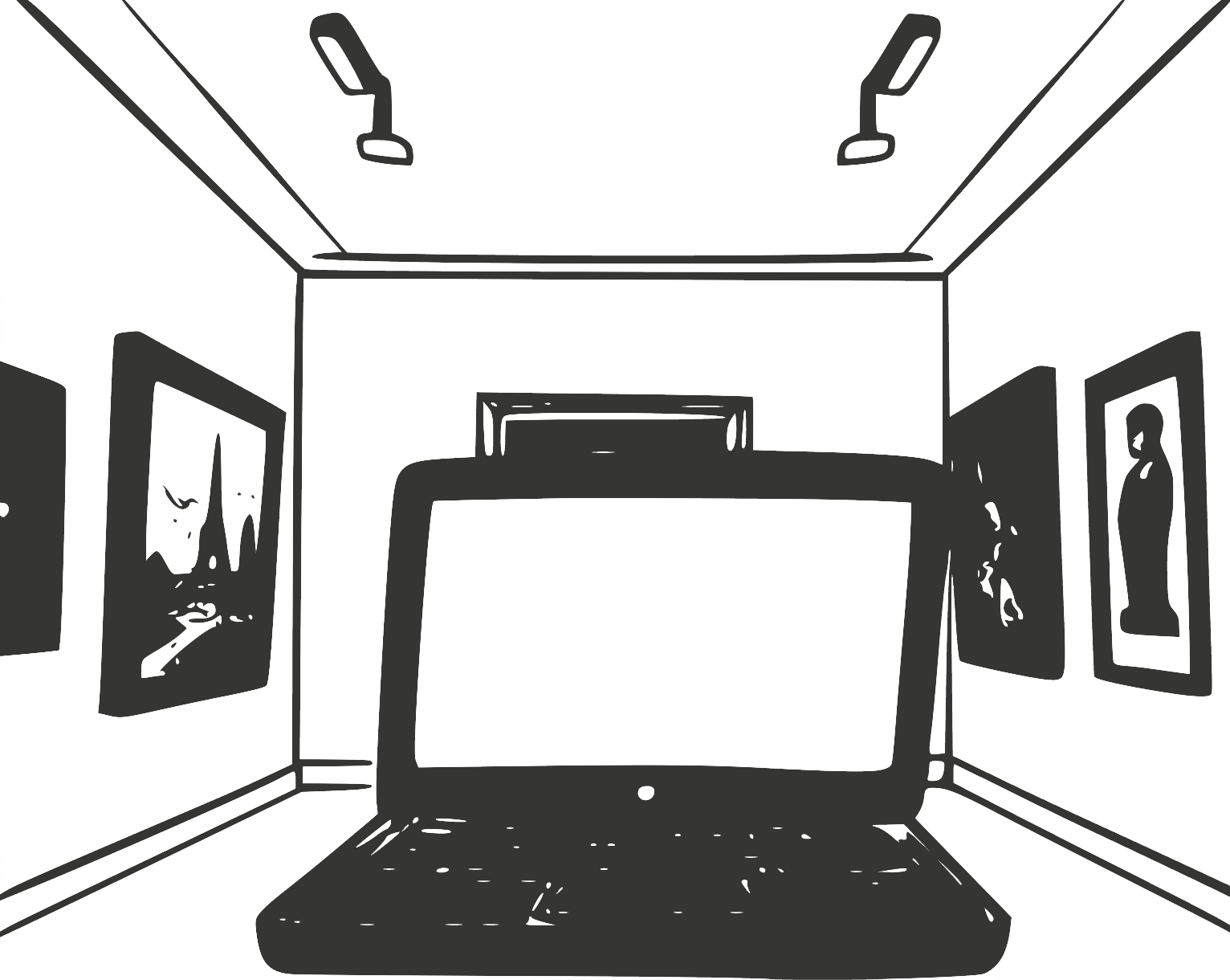 Docent logo — a gallery room with a TV